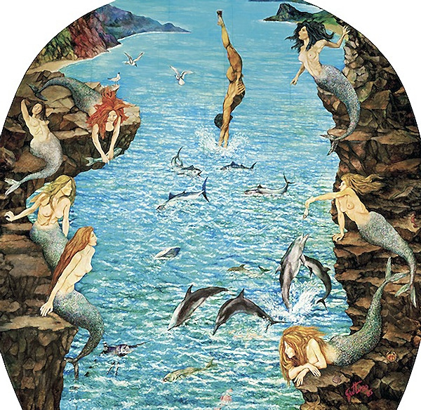 Renato Guttuso: Colapesce, 1985, pannelli dipinti ad olio, Teatro Vittorio Emanuele, Messina.
