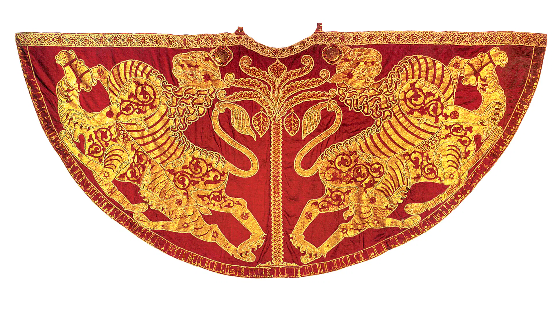 Mantello dell’incoronazione di Ruggero II di Sicilia. Ricamo in oro e perle della manifattura reale di Palermo. Vienna, Kunsthistorische Museum.